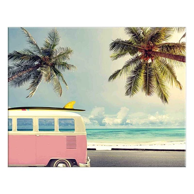 Pink Van with Palm Trees Canvas Wall Art, 28x22