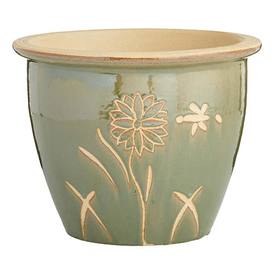 Jade Green Carved Ceramic Outdoor Planter