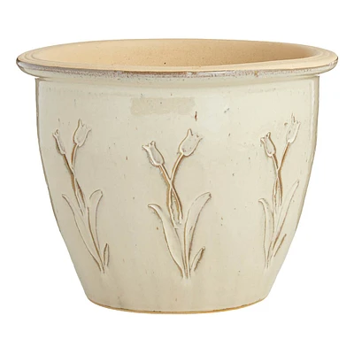 Beige Carved Ceramic Outdoor Planter