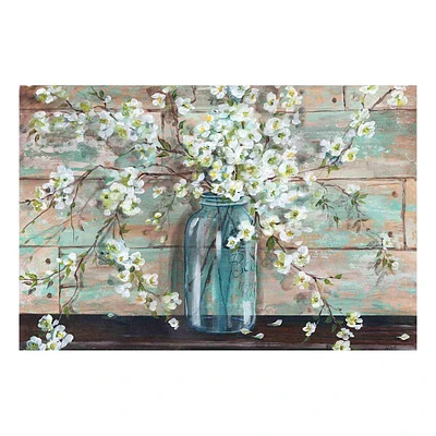 Blossoms in Mason Jar Embellished Canvas Wall Art, 36x24