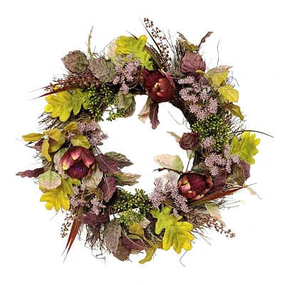 Green & Purple Protea Mix Wreath, 24"