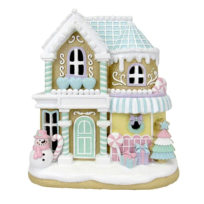 Mrs. Claus' Bakery Blue Roof Gingerbread LED House, 10"