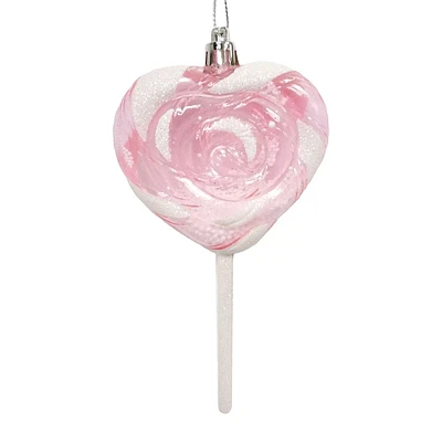 Mrs. Claus' Bakery Pink Glittered Heart Lollipop Ornament, 6"