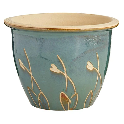 Ocean Blue Carved Ceramic Outdoor Planter