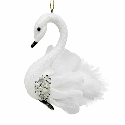 Providence White Glittered Swan Ornament, 4.7"