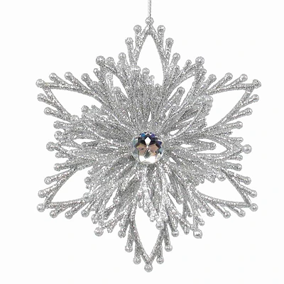 Providence Silver Glittered Flower Ornament, 5"