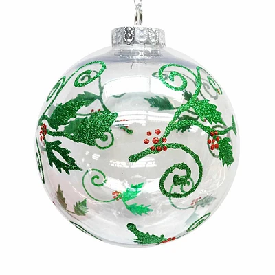 Classic Christmas Clear with Holly Ball Ornament, 150mm