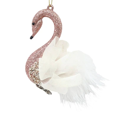 Glittered Pink Swan Ornament, 4.7"