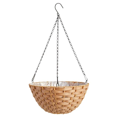 Natural Faux Woven Hanging Basket, Large