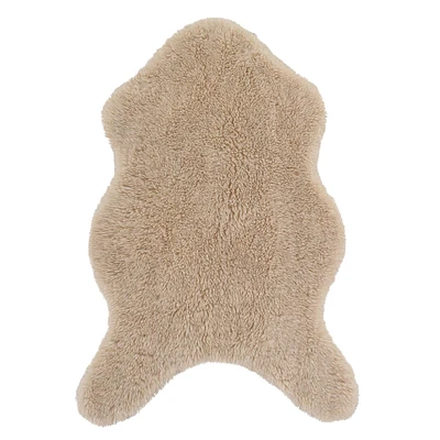 (C206) Neutral Curly Faux Fur Accent Rug, 3x5