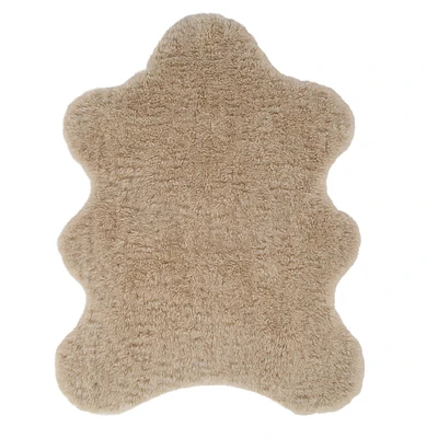 (C206) Neutral Curly Faux Fur Area Rug, 5x7