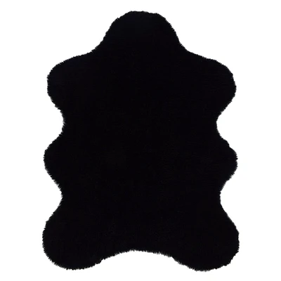 (C207) Black Curly Faux Fur Area Rug, 5x7