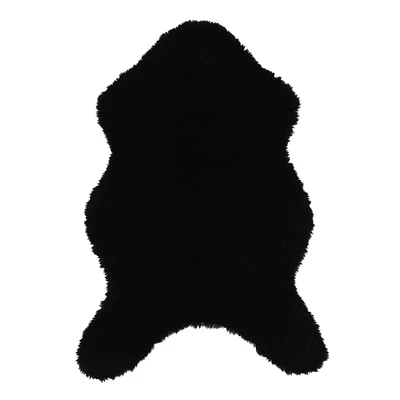 (C207) Black Curly Faux Fur Accent Rug, 3x5