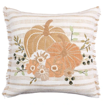 Embroidered Floral Pumpkins Throw Pillow, 20"