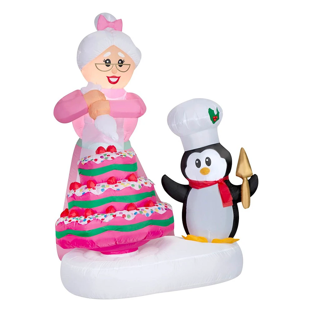 Animated Airblown-Mrs. Claus Decorating Cake with Penguin Inflatable, 6'