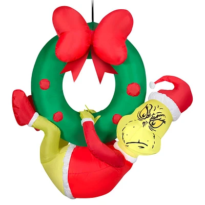 Airblown Dr. Seuss Grinch Hanging from Wreath Inflatable, 4'