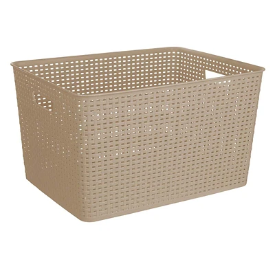 Dark Beige Rectangle Crossover Weave Storage Basket XX-Large