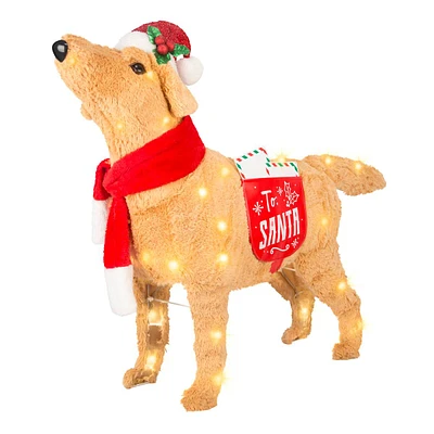 Pre-Lit Classic White Festive Golden Retriever Dog Fuzzy Plush