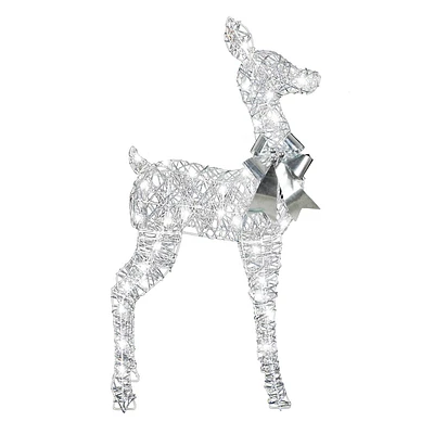 Pre-Lit Classic White Doe with Silver Metallic Sparkle Thread Outdoor Decor, 49.5"