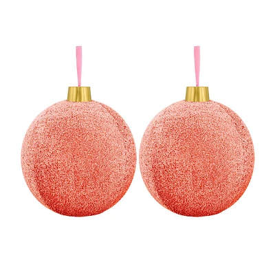 Set Of 2 Pink Tinsel Jumbo Ornaments