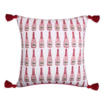 Champagne Bottle Printed Throw Pillow, 18"