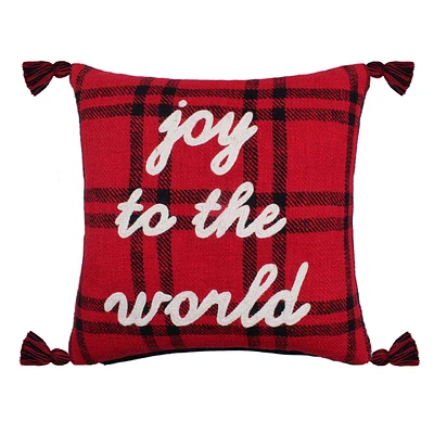 Joy To The World Plaid Pillow 18X18