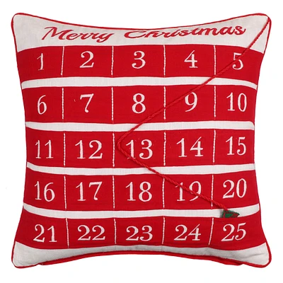 Red Christmas Advent Calendar Throw Pillow, 18"