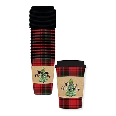 Hot Cup Winter Plaid Tree Merry Christmas 12Ct