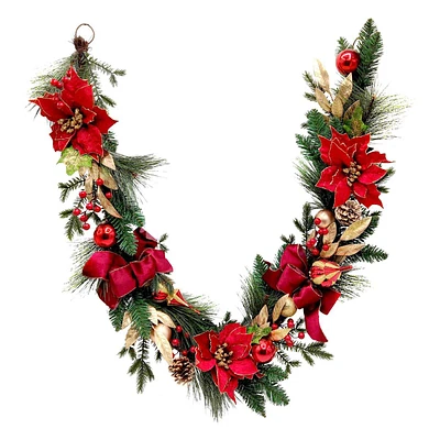 Poinsettia/Gold Lvs/Ball Garland