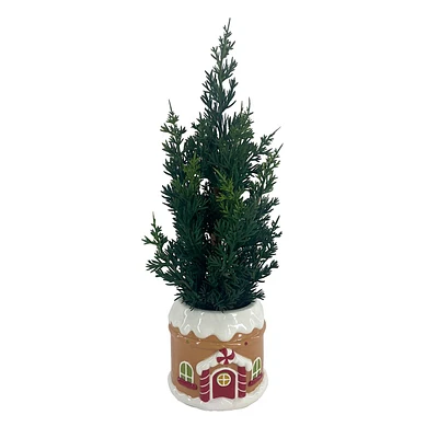 Pine In Gingerbread House Planter, 17"