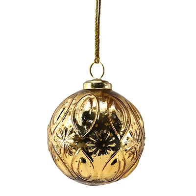 Classic Christmas Gold Embossed Glass Ornament, 4"