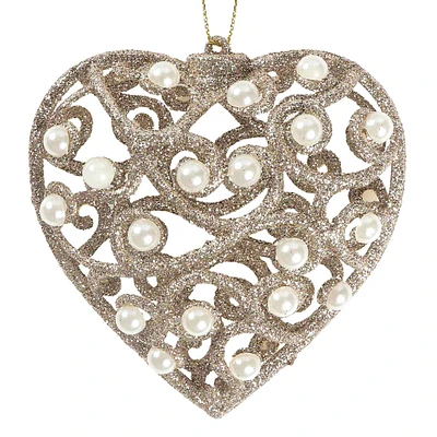 Champagne Glittered Heart Ornament, 3.7"