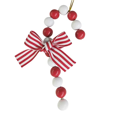 Wooden Beaded Candy Cane Ornament