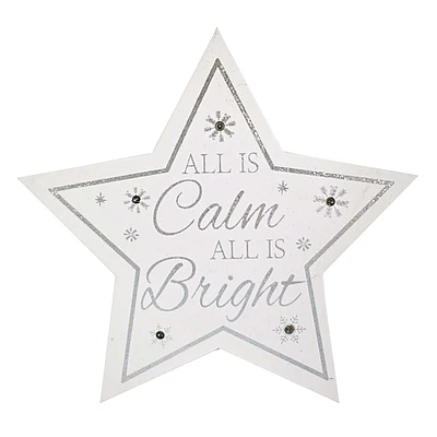 Providence Silver Wooden Star Calm Sign with LED Lights, 8"