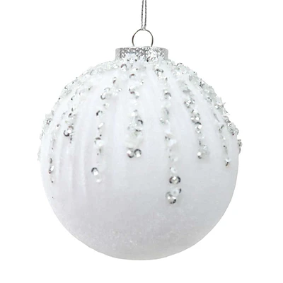 Providence Silver White Velvet Beaded Ball Ornament