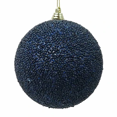 Navy Beaded Ball Ornament, 3.9"