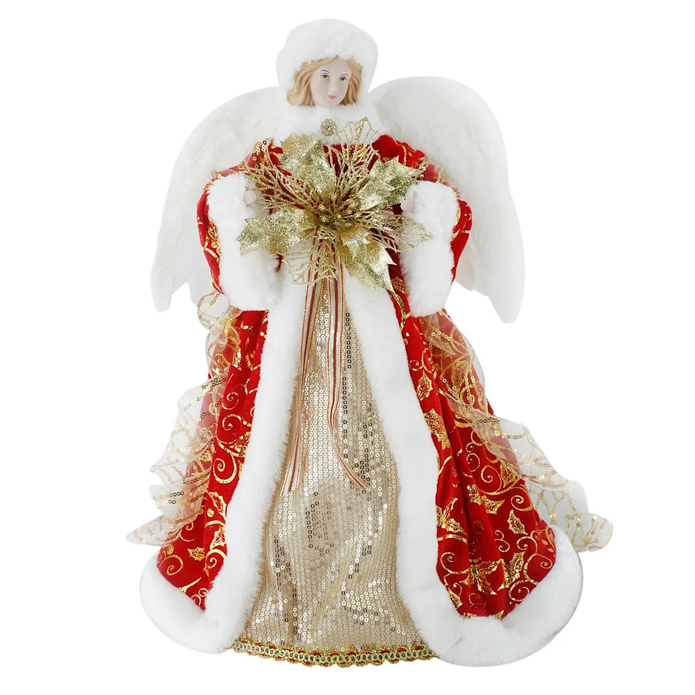 Classic Christmas Angel in Red Dress with Guitar, 18"