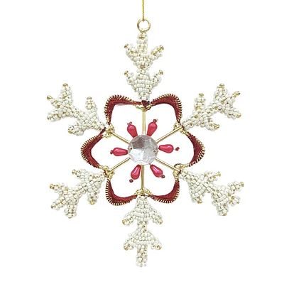 Providence White Beaded Snowflakes Ornament, 5.5"