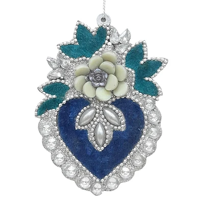 Blue Heart Ornament, 4.5"