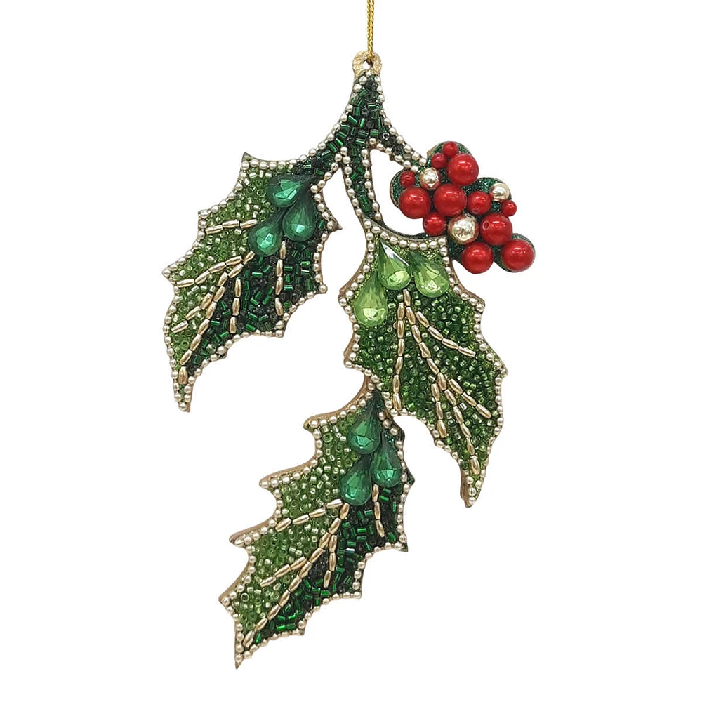 Classic Christmas Embellished Leaf Ornament, 6"