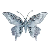 Providence Silver Blue Silver Glittered Butterfly Clip Ornament, 6.7"