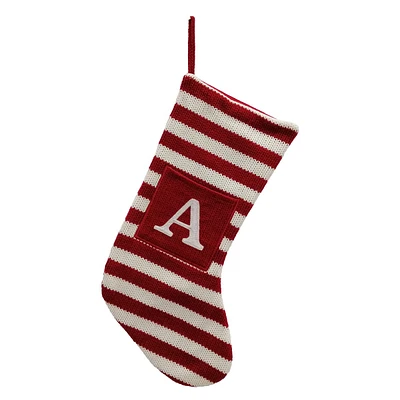 Red & White Striped Monogram Knit Stocking