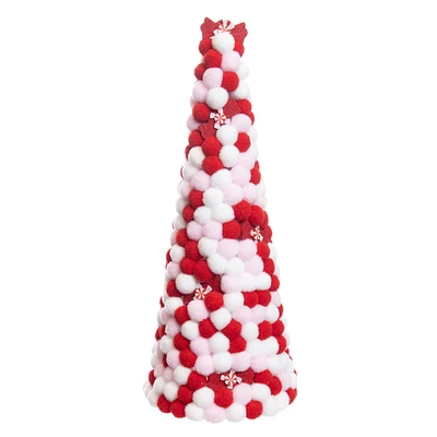 Red, Pink & White Pom Pom Cone Tree