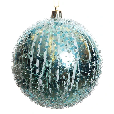 Mrs. Claus' Bakery Blue Beaded Ball Ornament, 4"