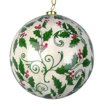 Classic Christmas Holly Printed Ball Ornament, 4"