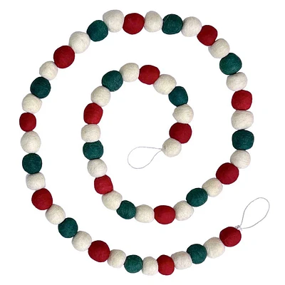 Red, Green & White Felt Ball Garland, 60"