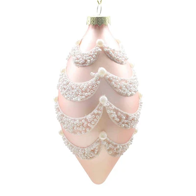 Beaded Pink Glass Finial Ornament, 5"