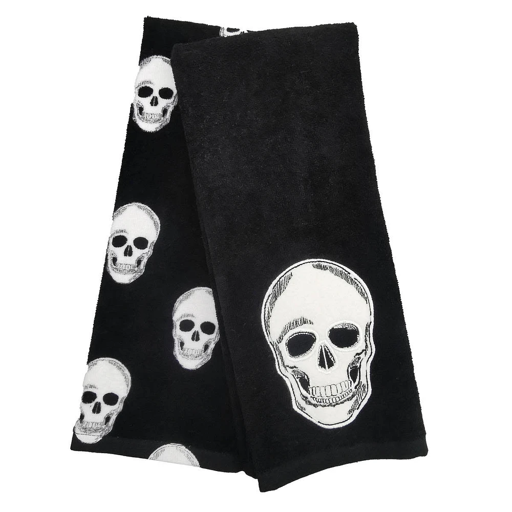 2-Pack Embroidered Skull Hand Towels