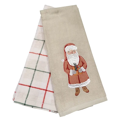 2-Pack Embroidered Santa Hand Towel Set