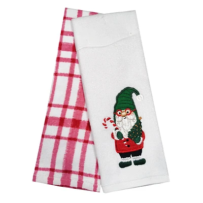 2-Pack Embroidered Gnome Hand Towel Set